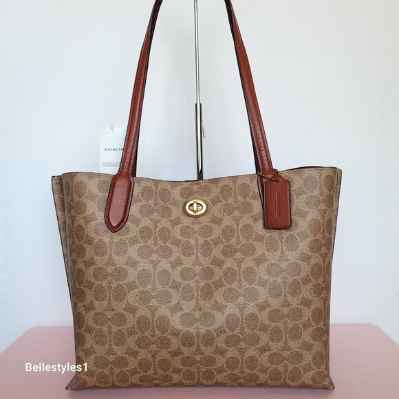 COACH Willow Large Tote In Signature Canvas with Interior Zip Pocket- Tan Rust ⭐ - Picture 2 of 16